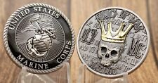 STUNNING USMC Marine Corps Kings Of War Challenge Coin Skull Gold Plated Crown