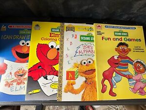 4 Vintage Sesame Street Coloring  Books Elmo Ernie Zoe 1 Double Book READ