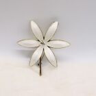 Norwegian Designer Sterling and white enamel flower pin by Bernard Meldhal 5511