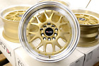 Kudo Racing Fatal 15x8 5x100 5x114.3 Low Offset Gold w/Polished Lip Wheels Rims