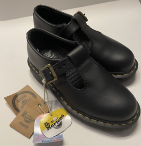 Dr. Martens Polley Mary Jane Safety Shoes Black Leather Buckle Womens Size 6 US