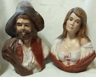 Vintage 70s Pair Holland Pirate Gypsy Wench Ceramic 12 in. Statue Figurine Busts