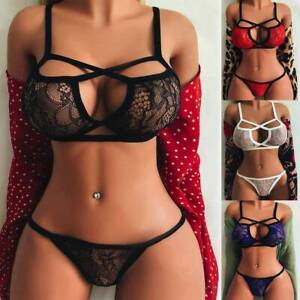 Womens Sexy Lace Push Up Lingerie Bra See-Through G-String Thong Sets Underwear
