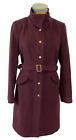 MARKS & SPENCER COAT 10 BORDEAUX RED Belted Button Up High Collar Wool Cashmere