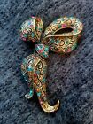 Betsey Johnson Brooch Pin Gorgeous Multicolor Rhinestone Floral Bow Jewelry E89