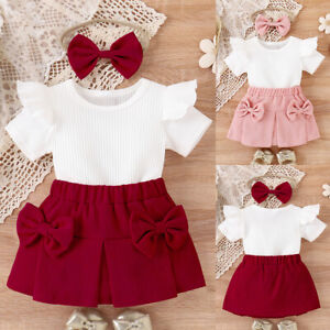 Newborn Baby Girls Ribbed Ruffle Tops Skirt Dress Set Toddler Outfit Clothes US