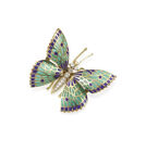 14k Gold Plique-A-Jour Enamel & Diamond Butterfly Brooch/ Pin Movable Wings