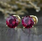 2Ct Lab-Created Red Ruby Screw Back Solitaire Stud Earrings 14K Yellow Gold Over