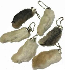 24 REAL RABBIT NATURAL COLOR  FOOT KEY CHAINS bunny feet rabbits lucky keychain