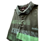 Hugo Boss Polo Shirt Men Medium Adult Slim Fit SS Green Black Pattern