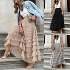Women Layered Tiered Tulle Maxi Skirt Sheer Mesh A Line Skirt Flared Elastic