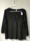 NWT Old Navy Linen Blend Womens 3/4 Sleeve Blouse Black Lace Detail Size Medium