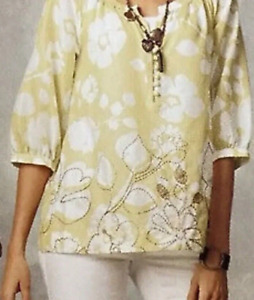 CAbi Women’s #362 Size Small Songwriter Embroidered Yellow Tunic Blouse Top