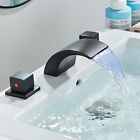 Matte Black LED Bathroom Sink Faucet 3 hole Widespread 2 Handle Vanity Mixer Tap