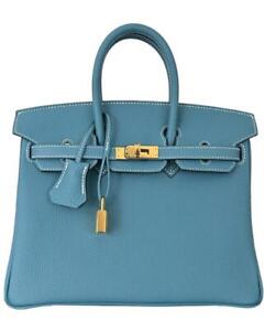 Hermès Birkin Bag 25 Blue Jean Togo Gold W