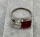 Vintage Sterling Silver Ring Signed Size 8 Clear Quartz? & Rubellite?