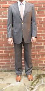 $8000 Kiton Blanc Blu Super 180s 14-Micron Medium Brown Pinstripe 3-Button Suit
