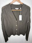 VINCE Olive Green Cable Cardigan Sweater Wool Cashmere Size L New