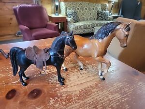 Vintage Lot Of 2 Various Plastic Toy Horses