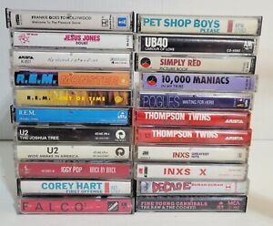 Lot Of 22 Vintage 80’s/90's Cassette Tapes Rock U2, INXS, REM, UB40, Iggy Pop ++