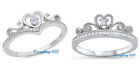 Sterling Silver 925 PRINCESS CROWN W/ HEART DESIGN CLEAR CZ RING SIZES 4-12
