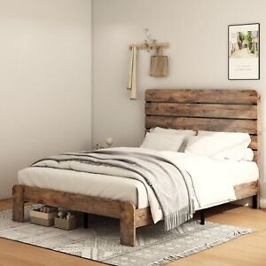 King Size Bed Frame with Headboard, Wooden Platform Bed Frame King with Large