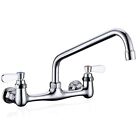 Commercial Kitchen Faucet Chrome Dual Cross Handle Swivel Sink Mixer Wall Mount