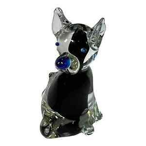 Murano Style Blown Glass Dog 5”T x 3.75”L x 3.5”W in Excellent Used Condition