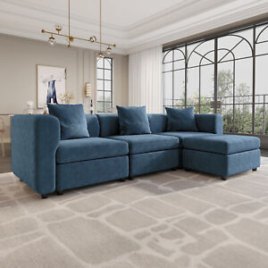 PRICE DROP Velvet Blue Sectional Sofa Set Couch Upholstered Sofa Chaise 4-9 Seat