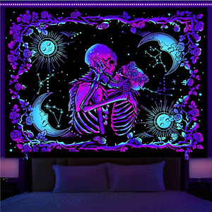 Blacklight Tapestry, Skull Tapestry for Wall Hanging, Tapestry for Bedroom Aesth