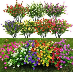 8/10Pcs Artificial Flowers UV Resistant Faux Flowers Shrubs Indoor Outside Decor