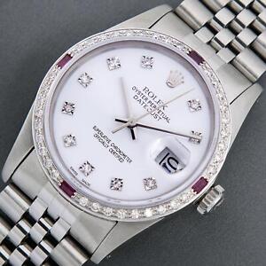 Rolex Watch Mens Datejust Steel - 18K Gold with White Diamond and Ruby Bezel