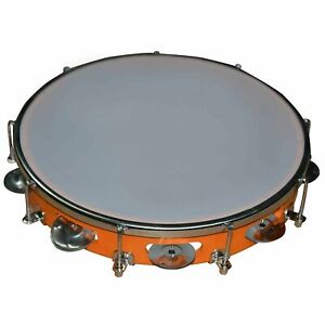 Handmade Tambourine With Head  Hand Percussion Musical Instrument 10 Inch