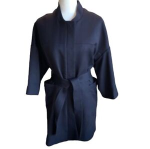 H&M Navy Blue Belted Trench Coat Jacket Bell Sleeves Women’s Size 6