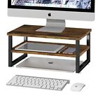 Ekisemio 2-Tier Monitor Stand Riser Wood Desk Organizer Stand with Silicone F...