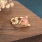Pink Jade Fox Rings Natural Adjustable Ring Fashion Women Jewelry 925 Silver