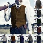 Brown Mens Hunting Waistcoats Vintage Tweed Vests Herringbone Wedding Retro Wool