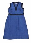 Boden Linen Sheath Dress Sleeveless Womens Size 8 Indigo Blue Notch Neck