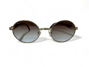 CARTIER OVAL SUNGLASSES  WITH WOOD FRAME LARGE SIZE 57-22 WITH BOX BROWN LENSES