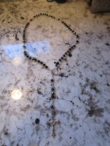 RARE double silver and blue beaded long crucifix