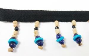 Beaded Fringes Dark Blue Glass Turquoise Bone Ring Natural Wood Beads Dance Lamp
