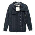 Aran Crafts Sweater Women's SMALL Blue Cable Knit Merino Wool Irish Jacket NWT