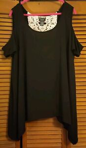 NWOT Midnight Hour Women Black Lace Skull Top Tunic Cold Shoulder 1X 2X Goth