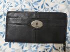 Fossil Maddox Zip Around Women's Soft Genuine Black Leather Wallet excellent