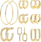 Gold Hoop Earrings Set for Women 14K Real Gold Plated Huggie Earrings Hypoallerg
