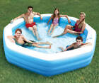 Large Octagonal 10' Inflatable Family Pool Backyard Kids Drink Holder Summer New