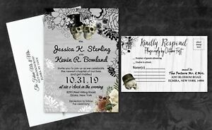 Skull Wedding Invitations Halloween Personalized with RSVP Cards Set of 25