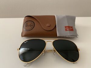 Ray Ban sunglasses aviator, 3026 Large 62mm,Gold Frame / Green Lens, Pre-owned,