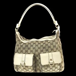 GUCCI Bag Handbag Shoulder bag 2Way GG Canvas Brown 153025 204990 Authentic