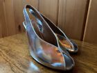CAREL Paris Metallic Silver Peep Toe Slingback Heel Size39 US 8.5 Made In Spain
